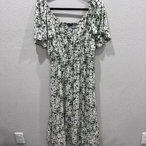 As U Wish Green and White Smocked Ruffled Midi Sundress
